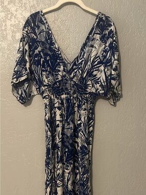 lovestitch Navy and White Botanical  Maxi Dress